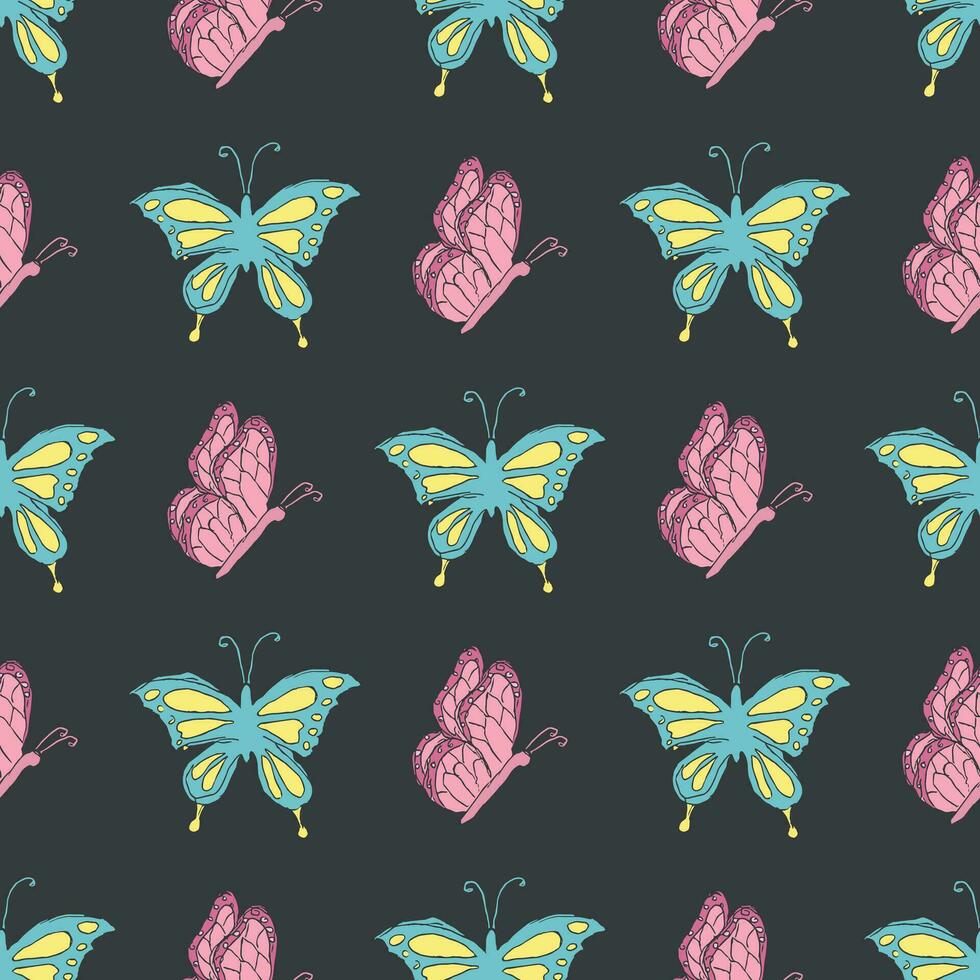 Seamless butterfly pattern. Drawn butterfly background vector