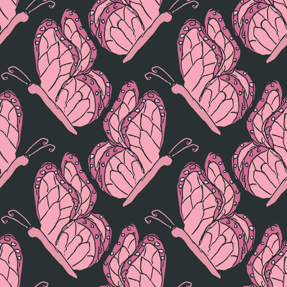Seamless butterfly pattern. Drawn butterfly background vector