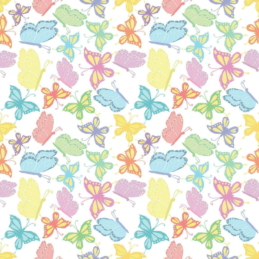 Seamless butterfly pattern. Drawn butterfly background vector