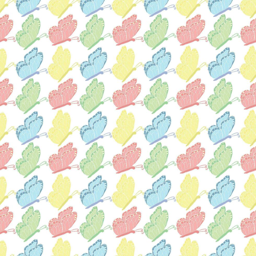 Seamless butterfly pattern. Drawn butterfly background vector