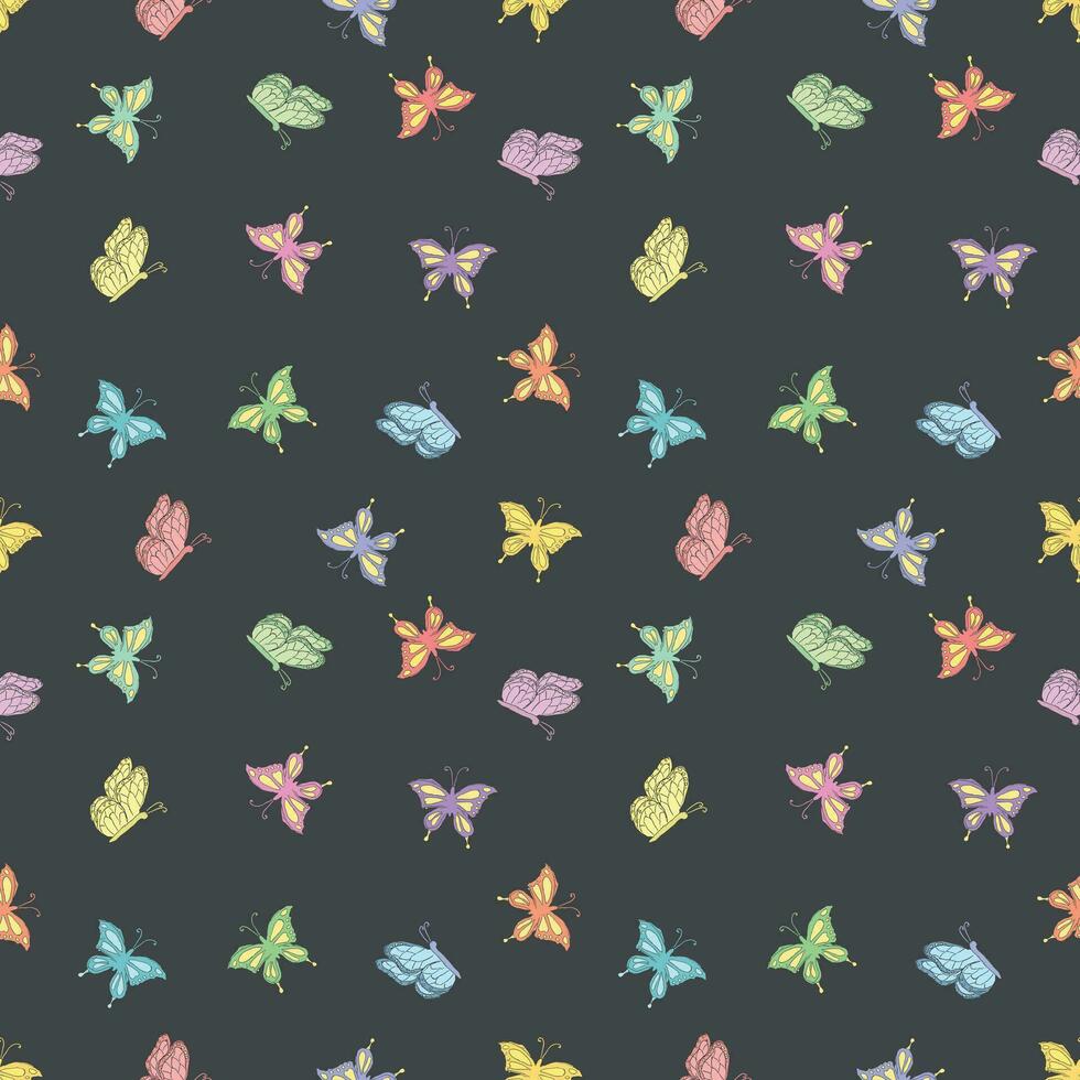 Seamless butterfly pattern. Drawn butterfly background vector