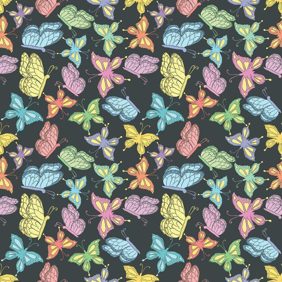 Seamless butterfly pattern. Drawn butterfly background vector
