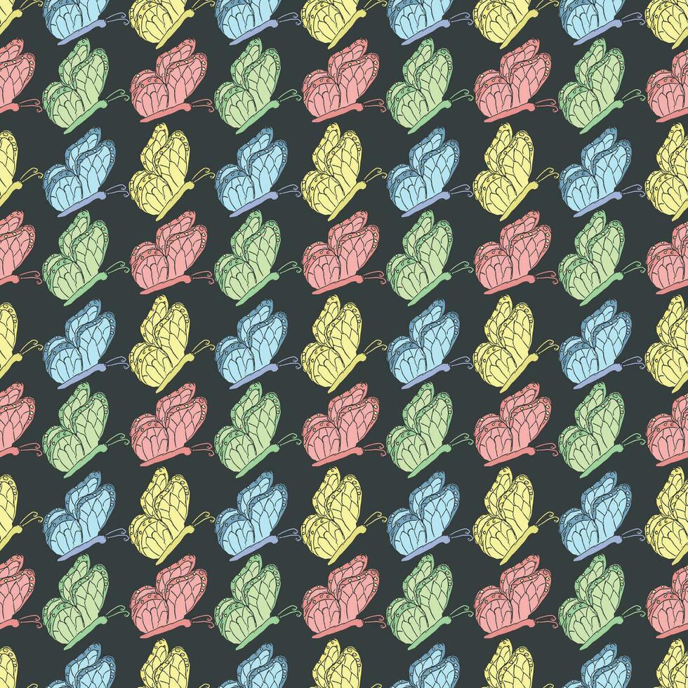 Seamless butterfly pattern. Drawn butterfly background vector