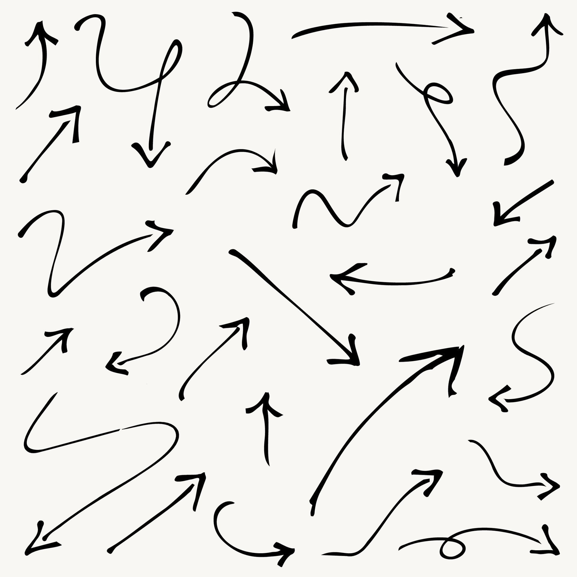 Hand drawn arrow collection, direction pencil draw arrows. Vector