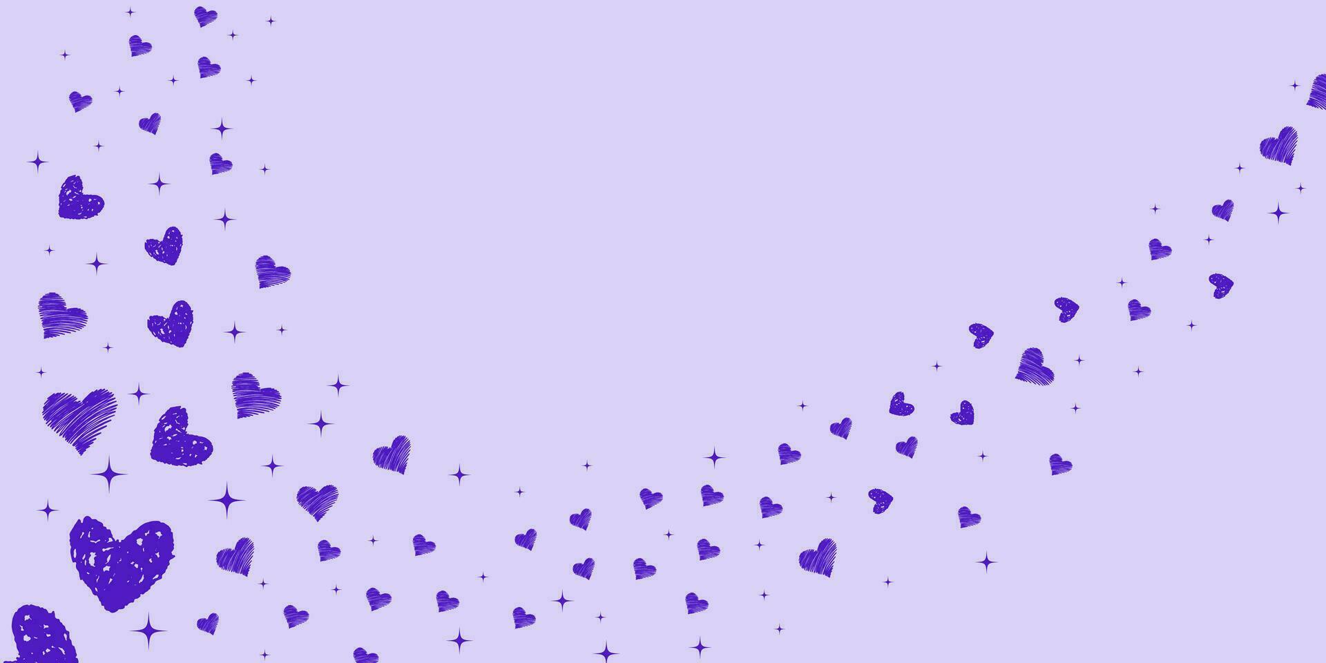 Pair of flat purple hearts on purple background. Valentine's day banner with space for text. Vector illustration.