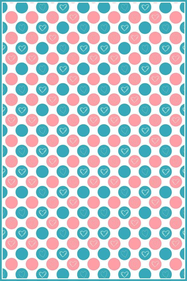 polkadot pattern with retro color style and doodle of heart shape vector