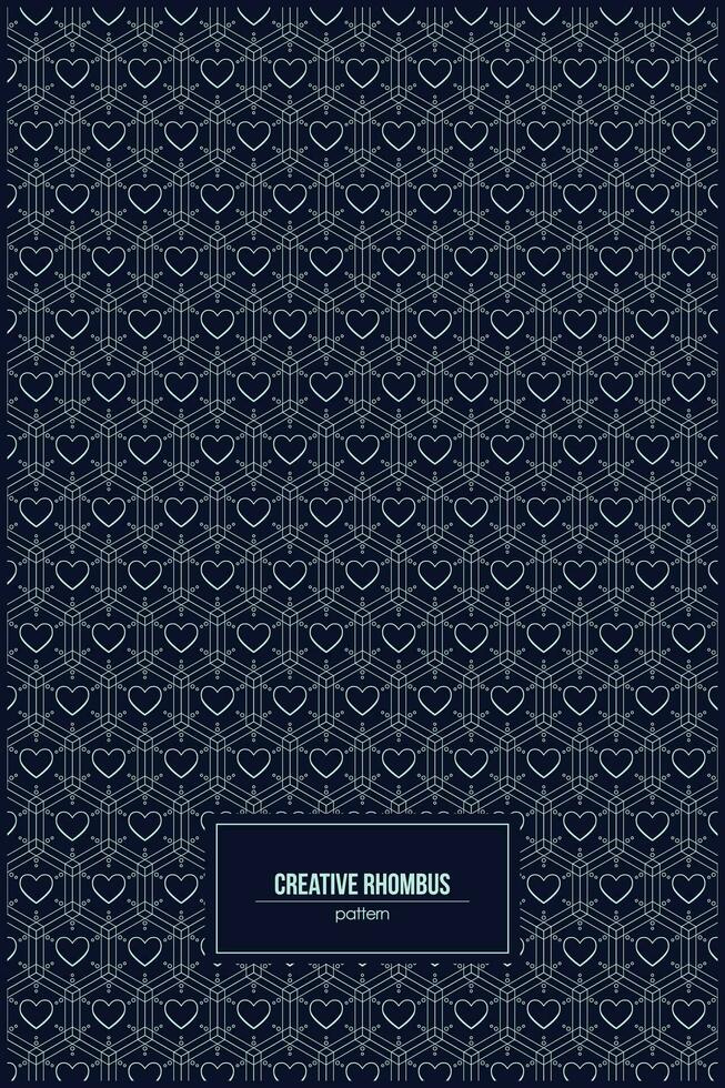 creative rhombus shape pattern with dark barkcground and heart shape inside vector