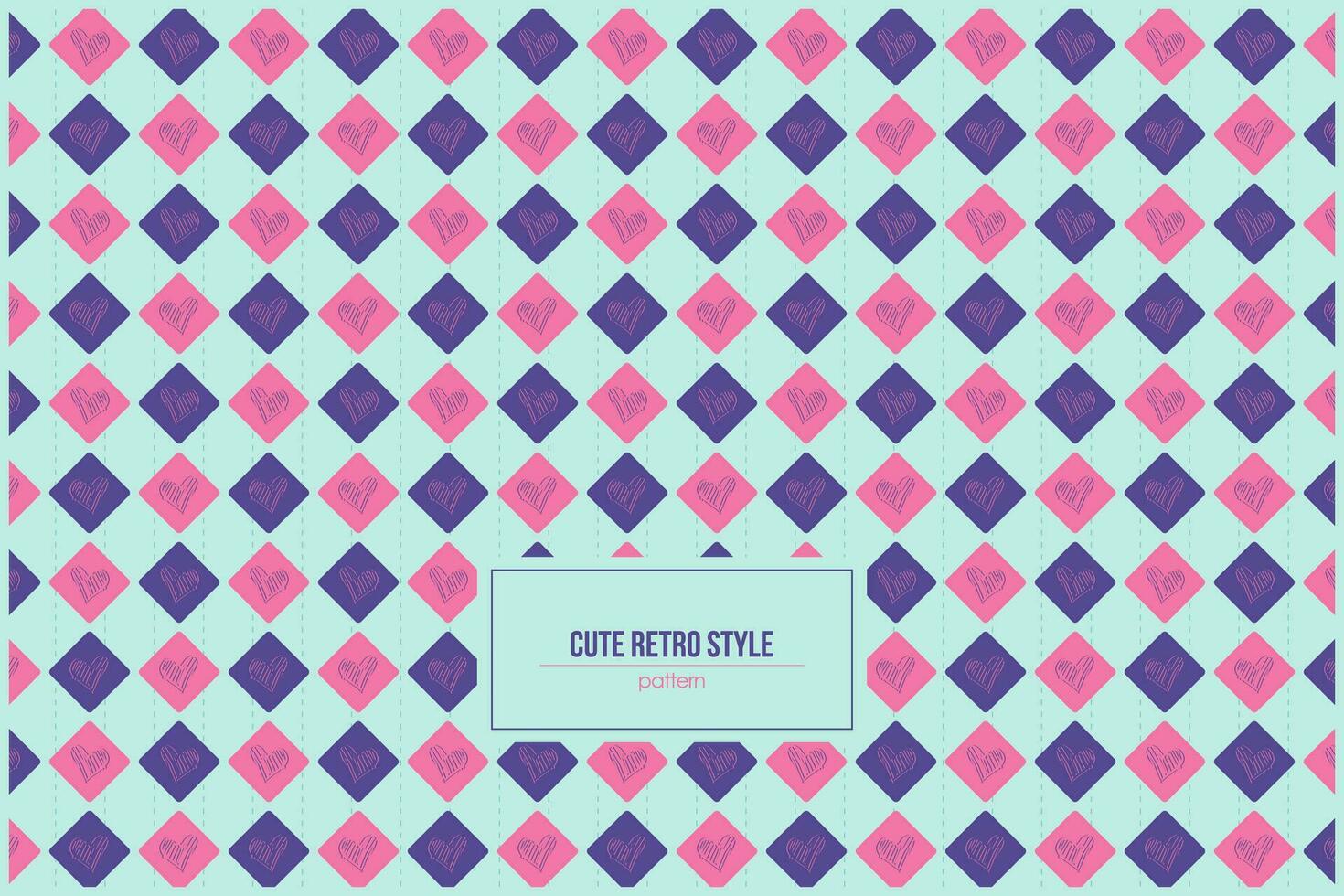 cute heart shape pattern inside rhombus with retro style color vector