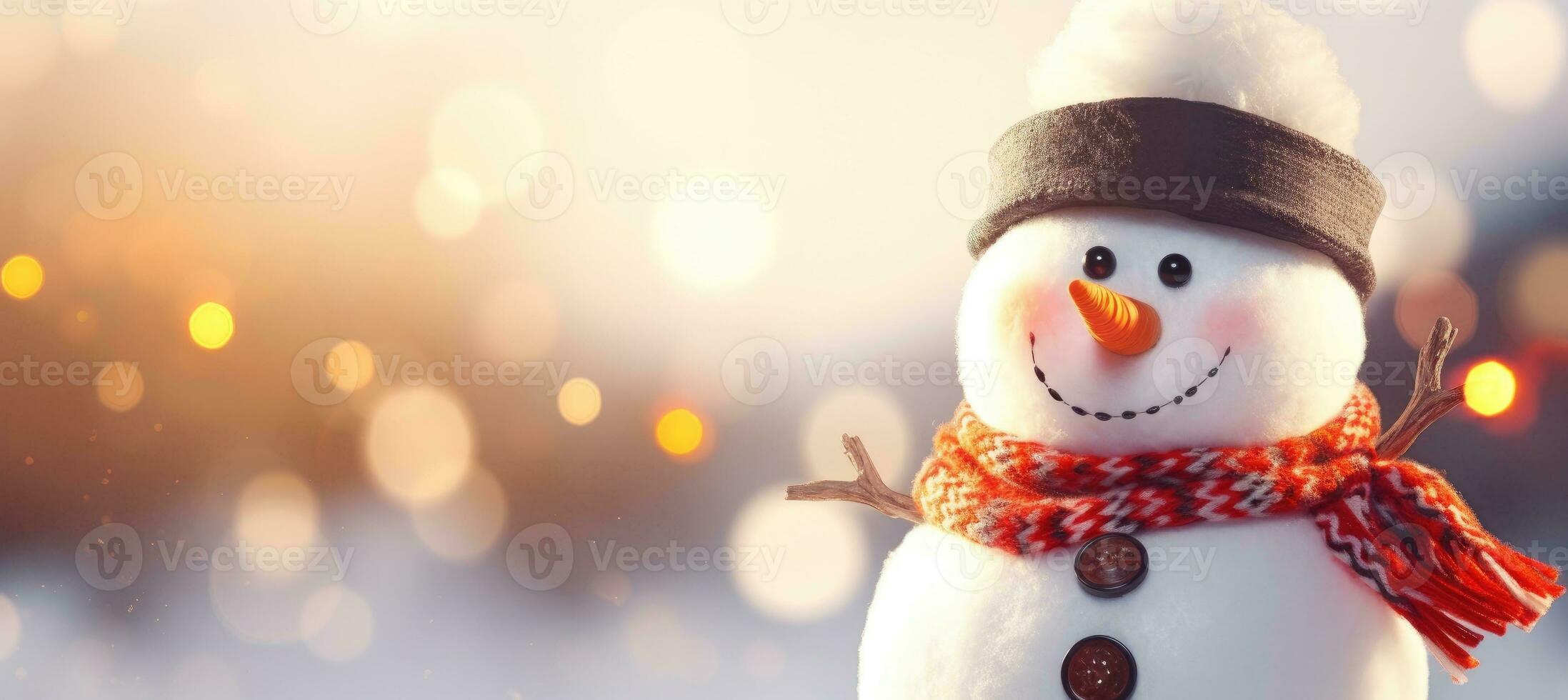 Christmas snowman in a snowy landscape. Generative AI photo