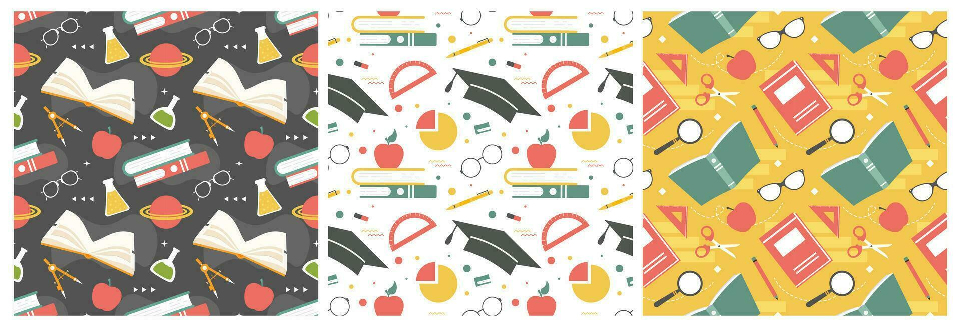 Set of Happy Teacher Seamless Pattern Design Educational Style Elements in Template Hand Drawn Cartoon Flat Illustration vector