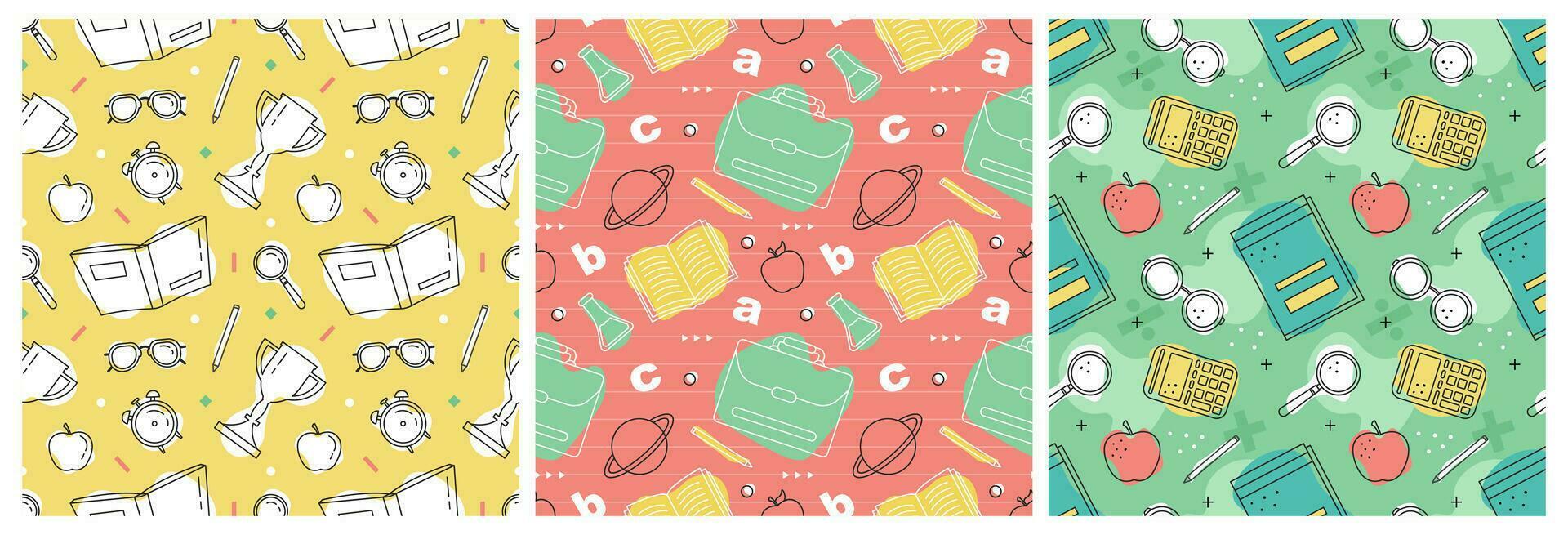 Set of Happy Teacher Seamless Pattern Design Educational Style Elements in Template Hand Drawn Cartoon Flat Illustration vector