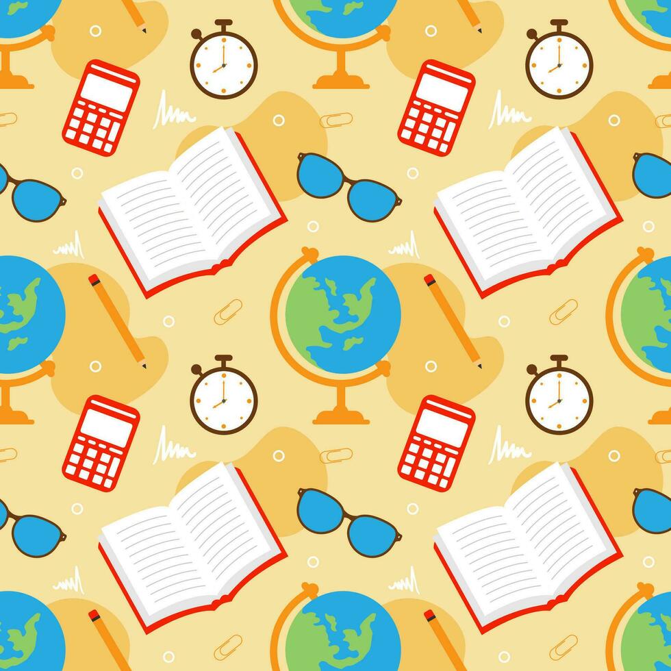 Happy Teacher Seamless Pattern Design Educational Style Elements in Template Hand Drawn Cartoon Flat Illustration vector