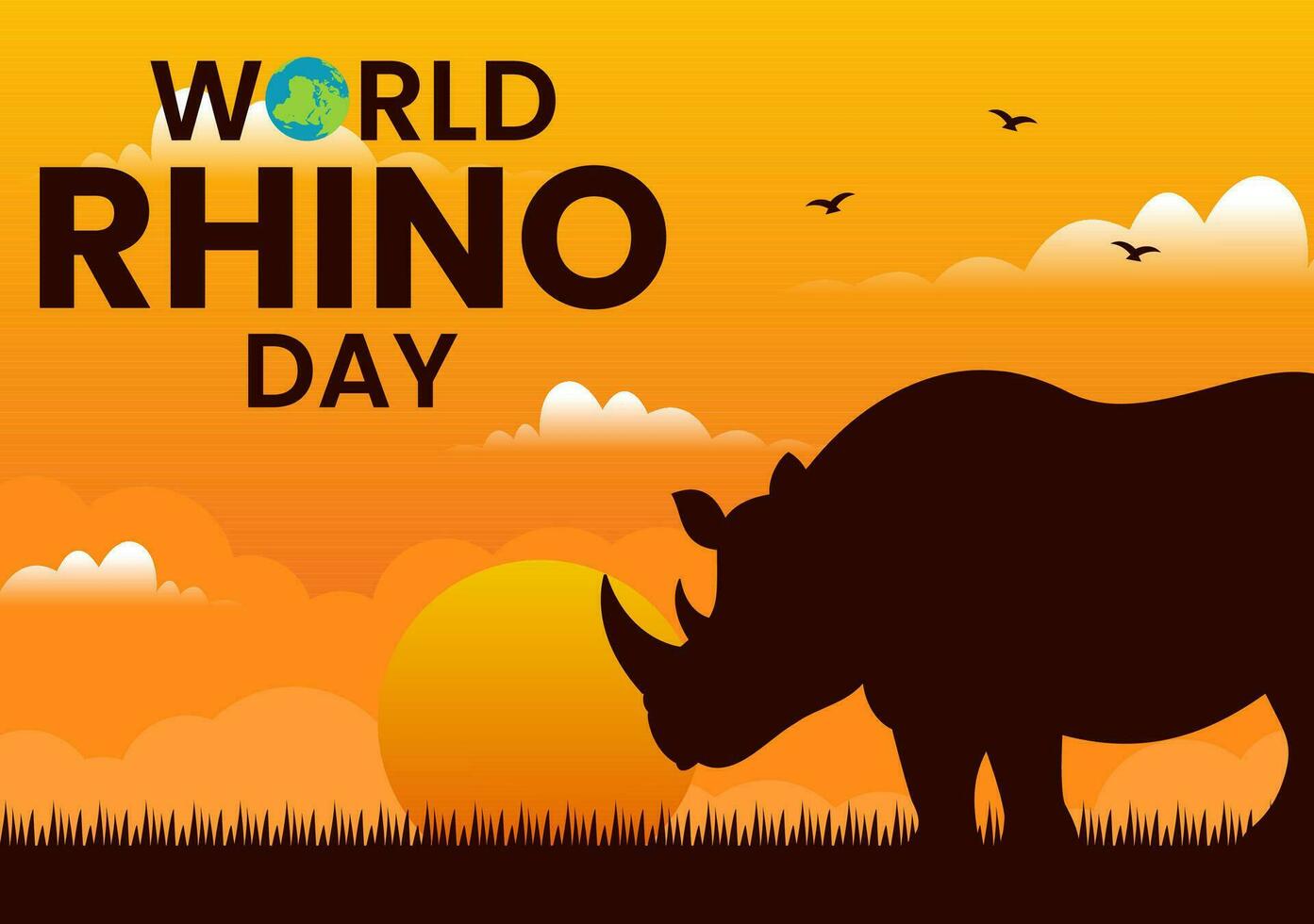 World Rhino Day Vector Illustration on 22 September for Lovers and Defenders of Rhinos or Animal Protection in Flat Cartoon Hand Drawn Templates