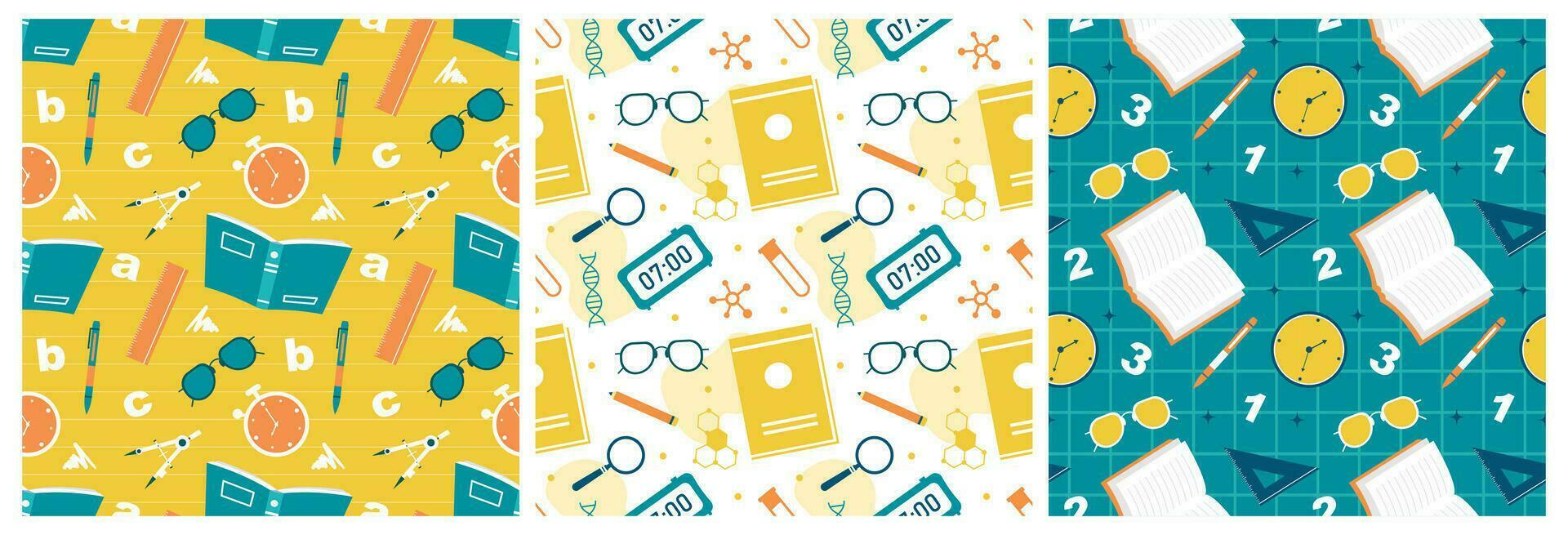 Set of Happy Teacher Seamless Pattern Design Educational Style Elements in Template Hand Drawn Cartoon Flat Illustration vector