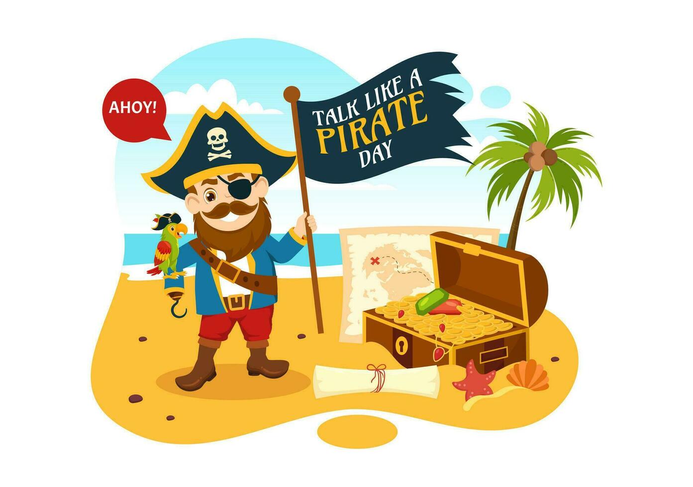 internacional hablar me gusta un pirata día vector ilustración con linda piratas dibujos animados personaje en mano dibujado para web bandera o aterrizaje página plantillas