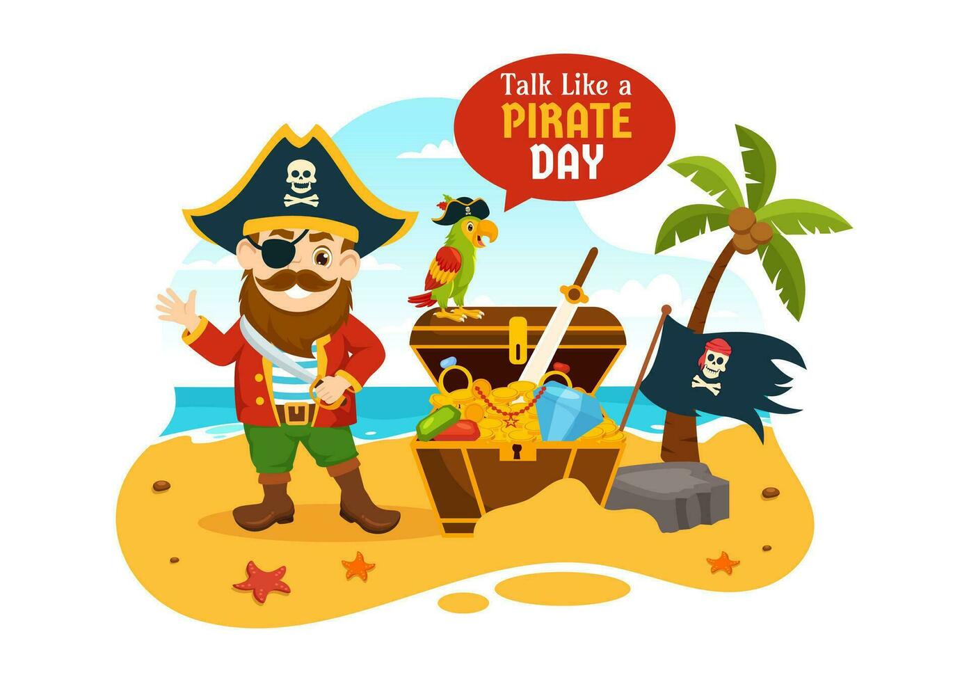 internacional hablar me gusta un pirata día vector ilustración con linda piratas dibujos animados personaje en mano dibujado para web bandera o aterrizaje página plantillas