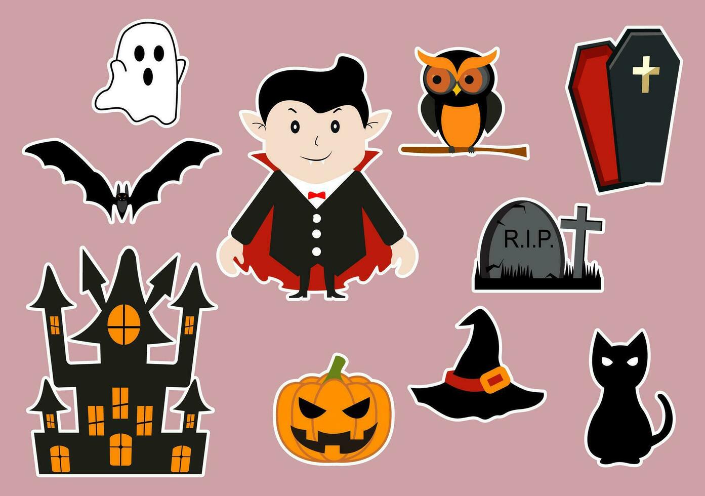 Set Halloween Elements Vector Illustration with Various Kinds of Things like Ghosts, Pumpkins, Skulls, Candies and More Cartoon Background Templates