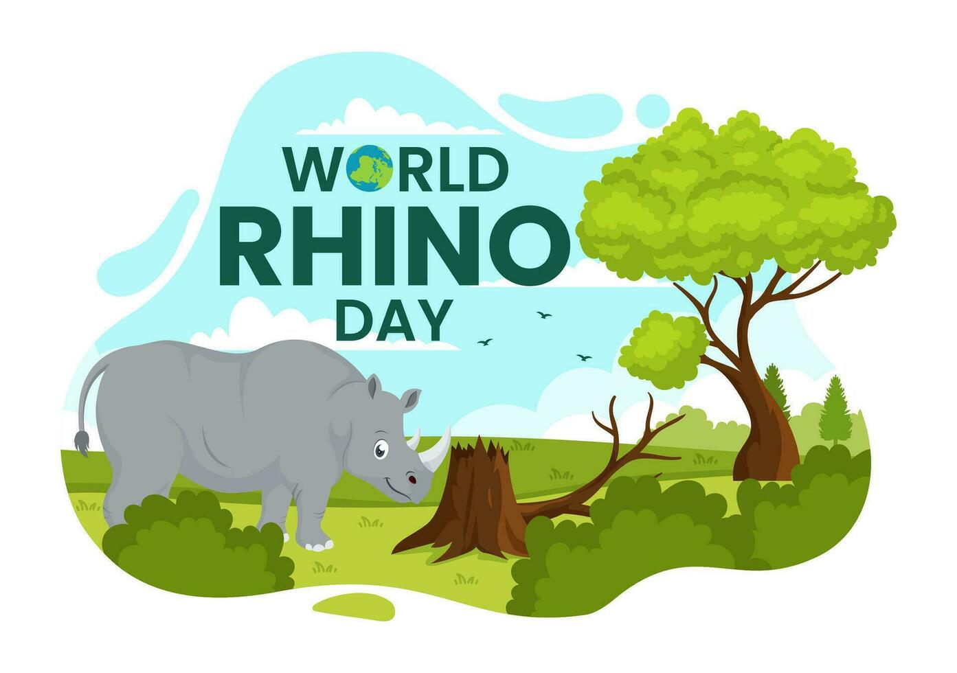 World Rhino Day Vector Illustration on 22 September for Lovers and Defenders of Rhinos or Animal Protection in Flat Cartoon Hand Drawn Templates