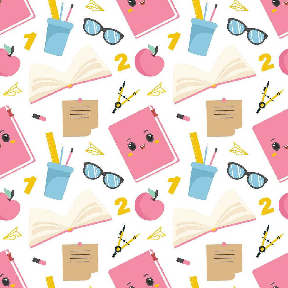 Happy Teacher Seamless Pattern Design Educational Style Elements in Template Hand Drawn Cartoon Flat Illustration vector