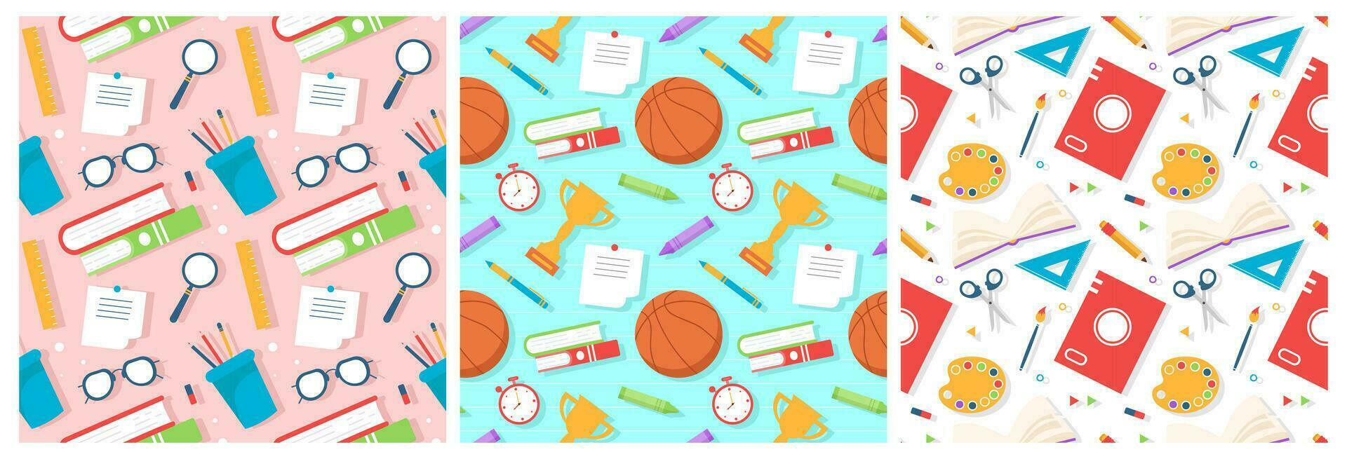 Set of Happy Teacher Seamless Pattern Design Educational Style Elements in Template Hand Drawn Cartoon Flat Illustration vector