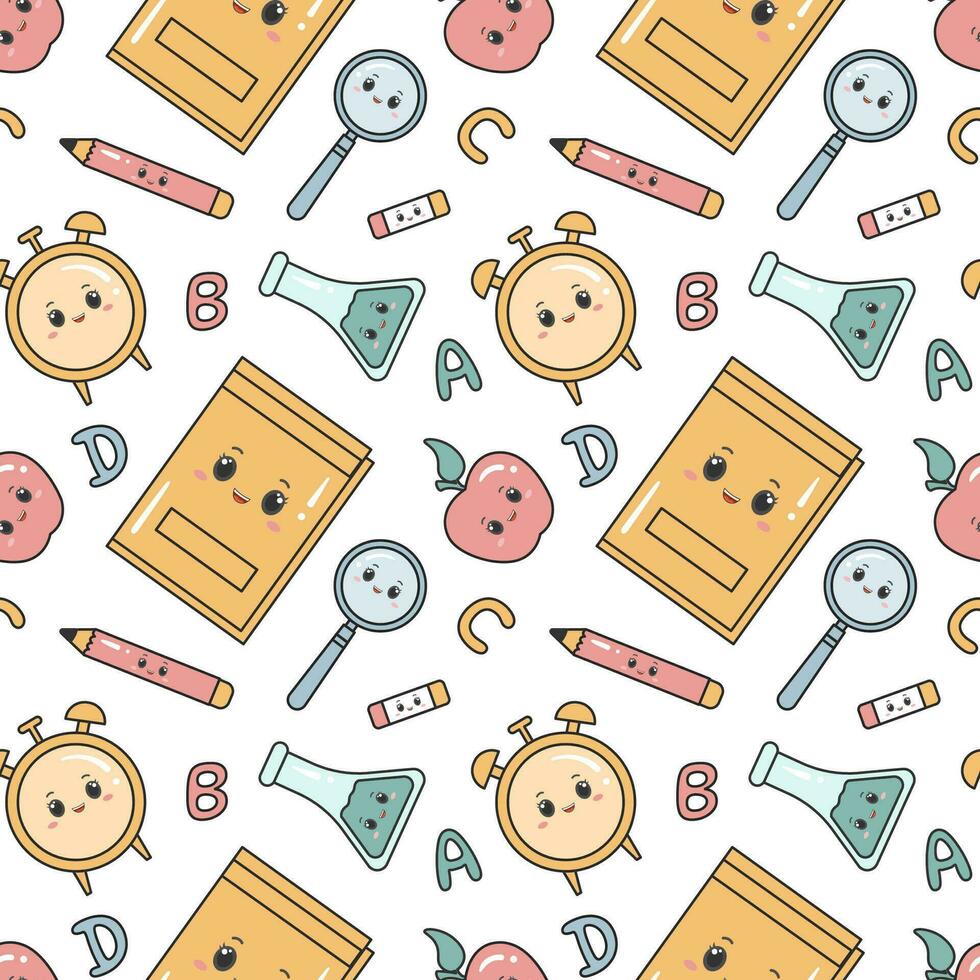 Happy Teacher Seamless Pattern Design Educational Style Elements in Template Hand Drawn Cartoon Flat Illustration vector