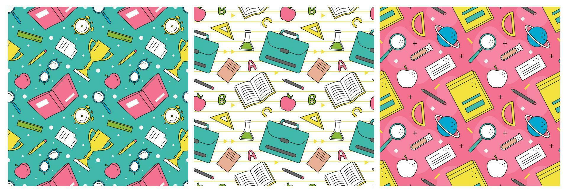 Set of Happy Teacher Seamless Pattern Design Educational Style Elements in Template Hand Drawn Cartoon Flat Illustration vector