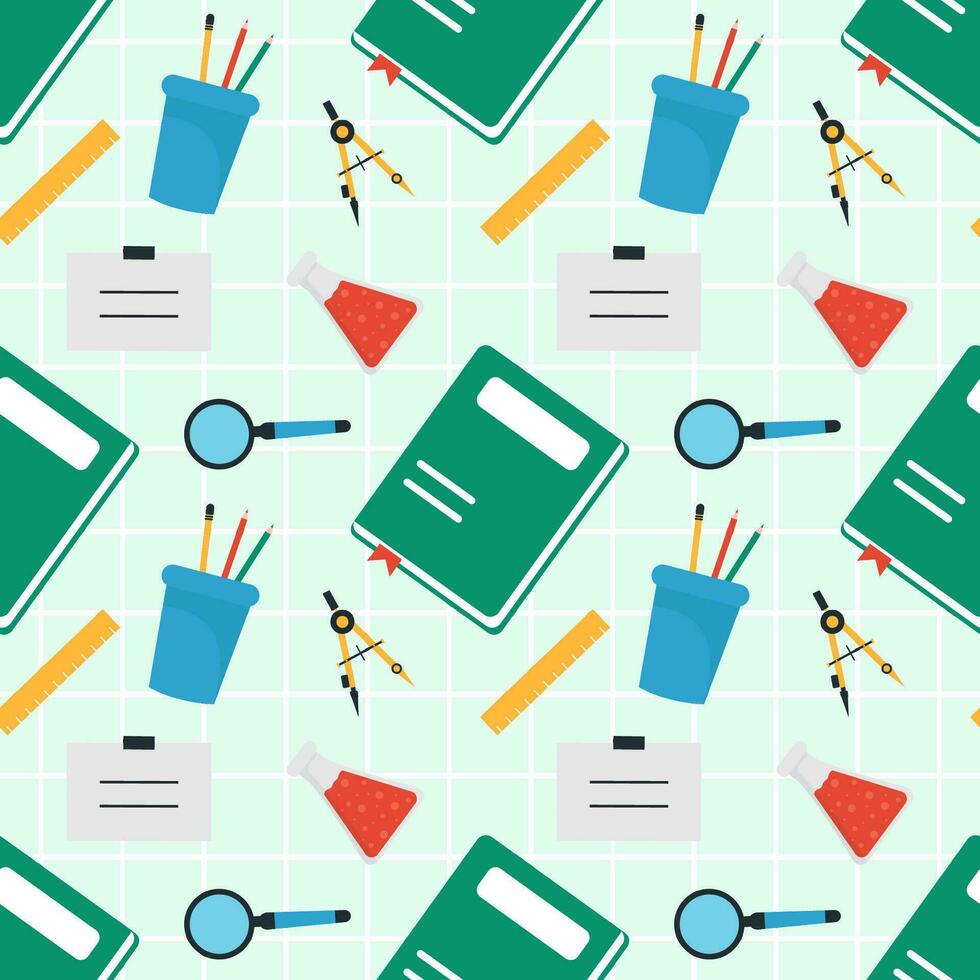 Happy Teacher Seamless Pattern Design Educational Style Elements in Template Hand Drawn Cartoon Flat Illustration vector