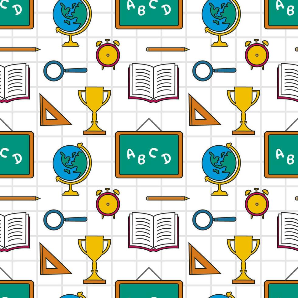 Happy Teacher Seamless Pattern Design Educational Style Elements in Template Hand Drawn Cartoon Flat Illustration vector