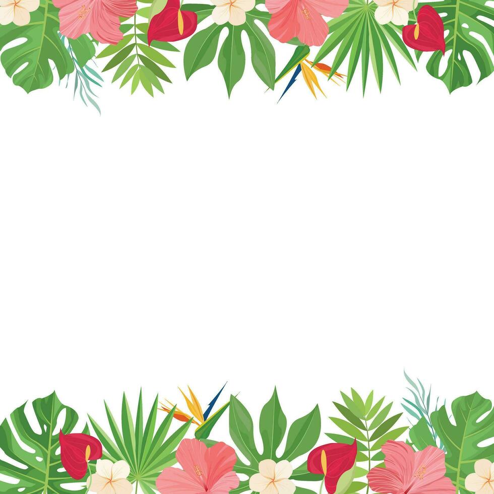 summer border design with tropical leaves decoration vector