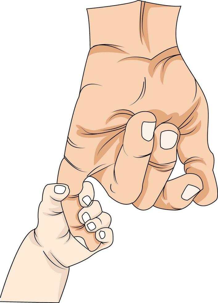 hand illustration, small child's hand holding adult's hand vector