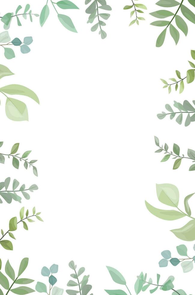 leaf border with wild leaves and eucalyptus leaves vector