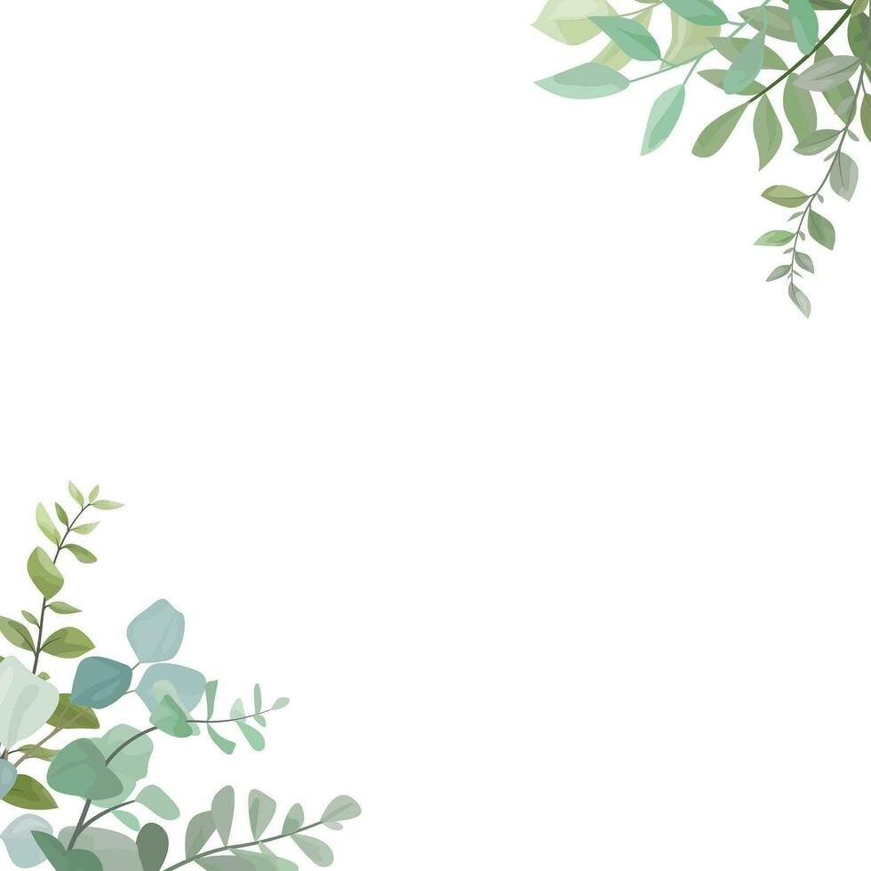 leaf border with wild leaves and eucalyptus leaves vector