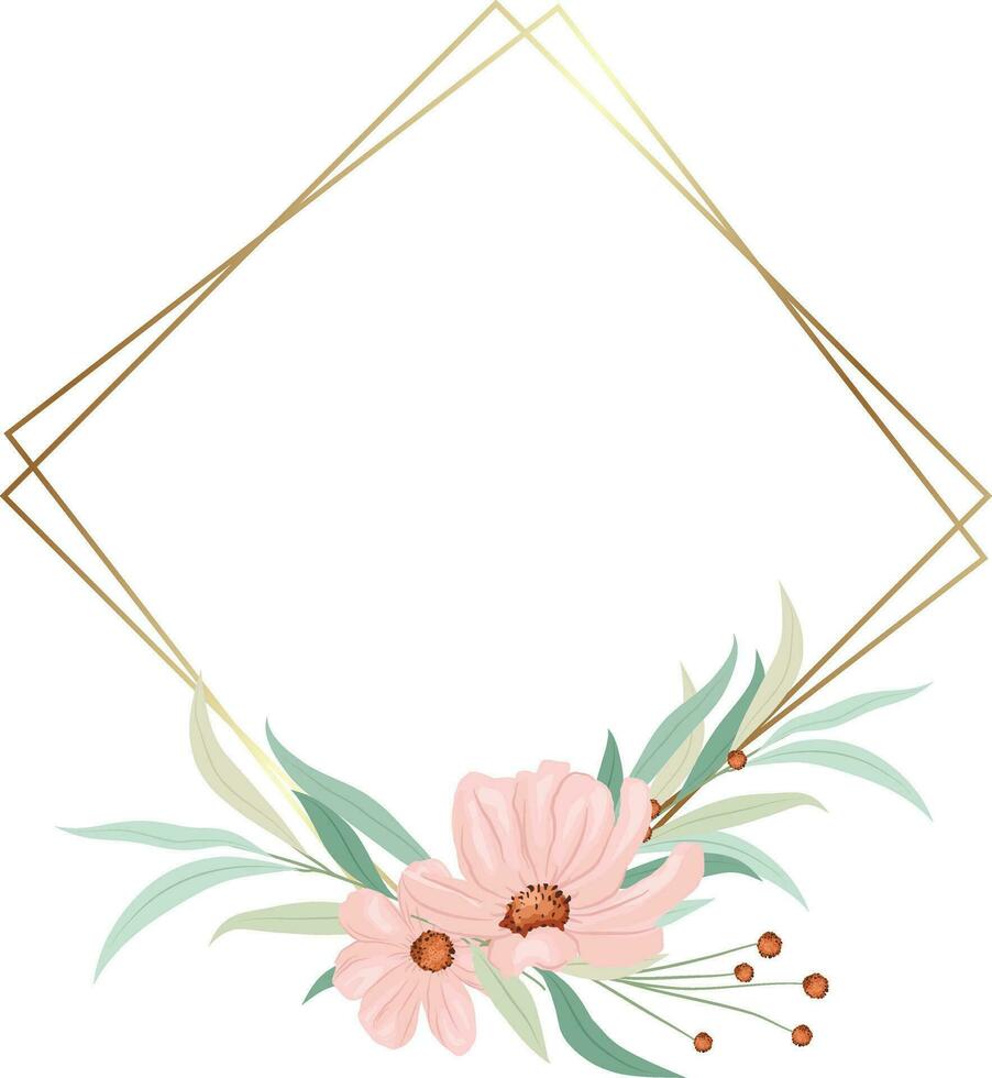 wedding frame with wild pink flowers vector