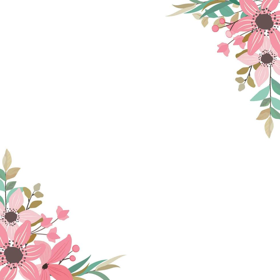 wedding frame with wild pink flowers vector