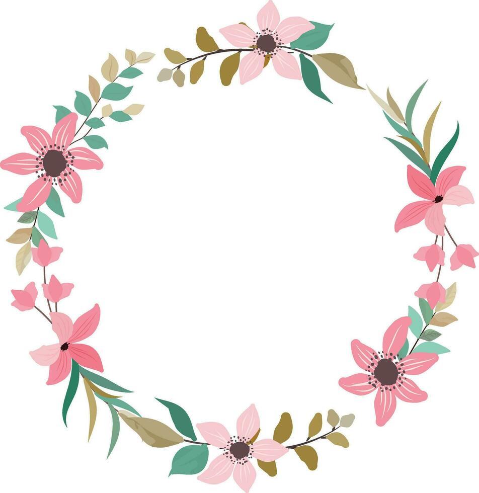 wreath with wild pink flowers vector