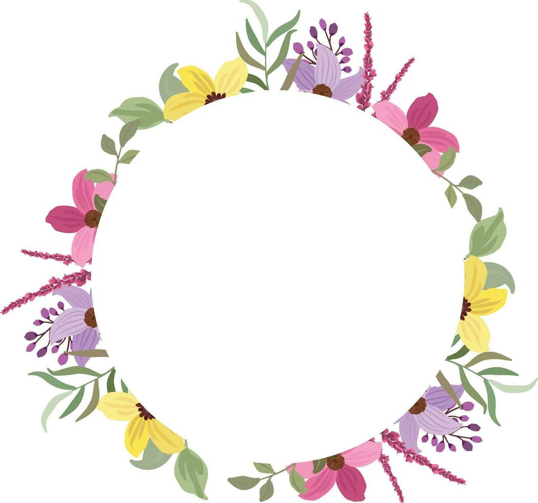 Wildflower frame on white background. Colorful summer meadow flowers and leaves, botanical template for cards, invitations vector