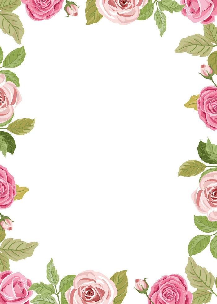 floral frontera con hermosa rosado rosas vector