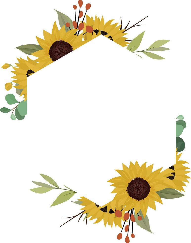 floral frame with with sunflowers and leaves vector