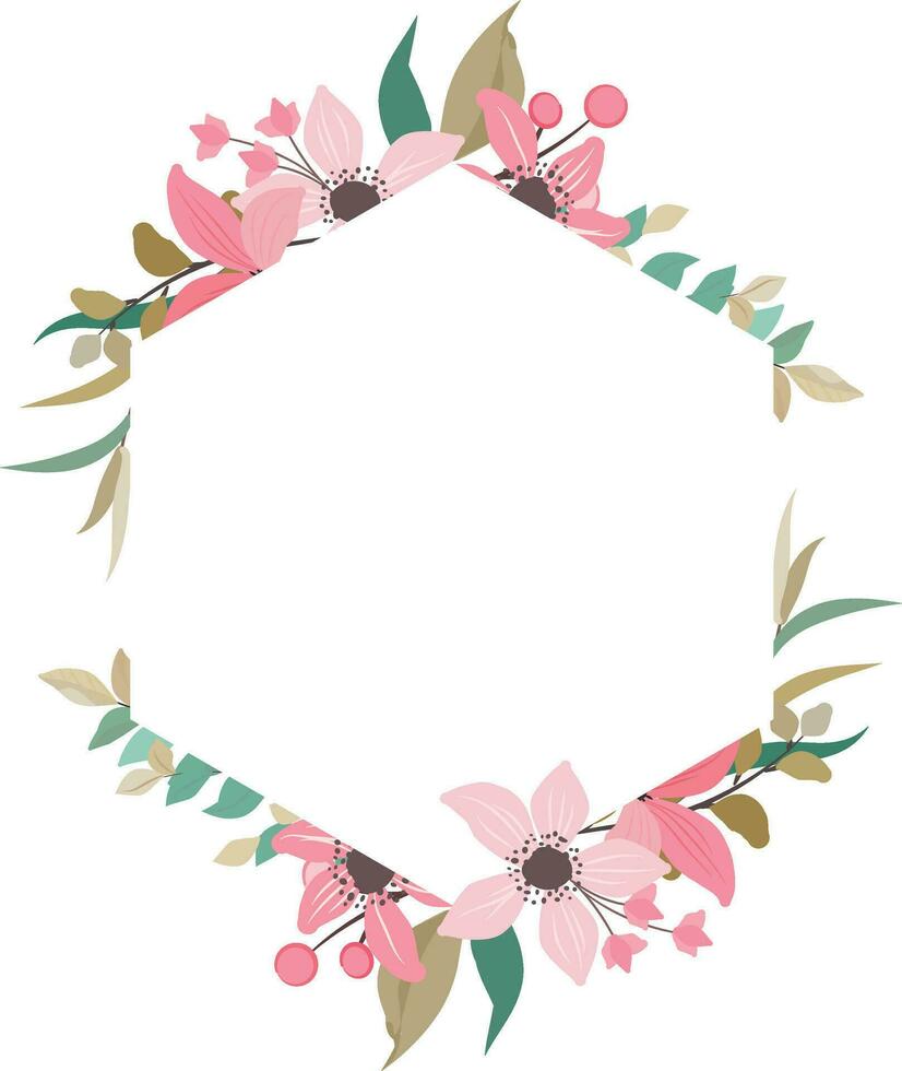 wedding frame with wild pink flowers vector