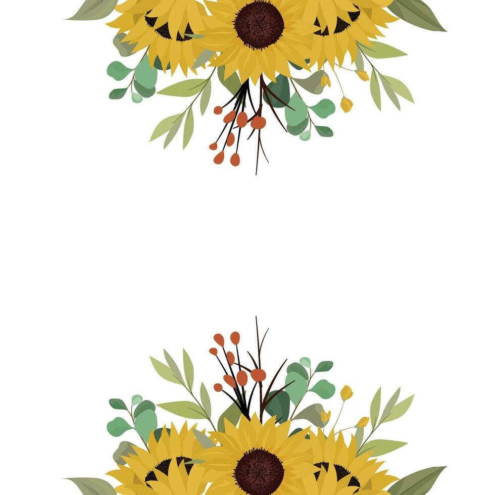 floral border with sunflowers and leaves vector