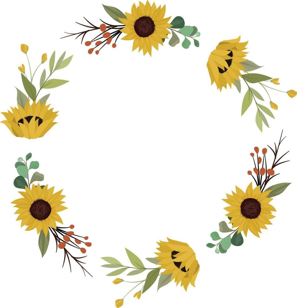 floral frame with with sunflowers and leaves vector