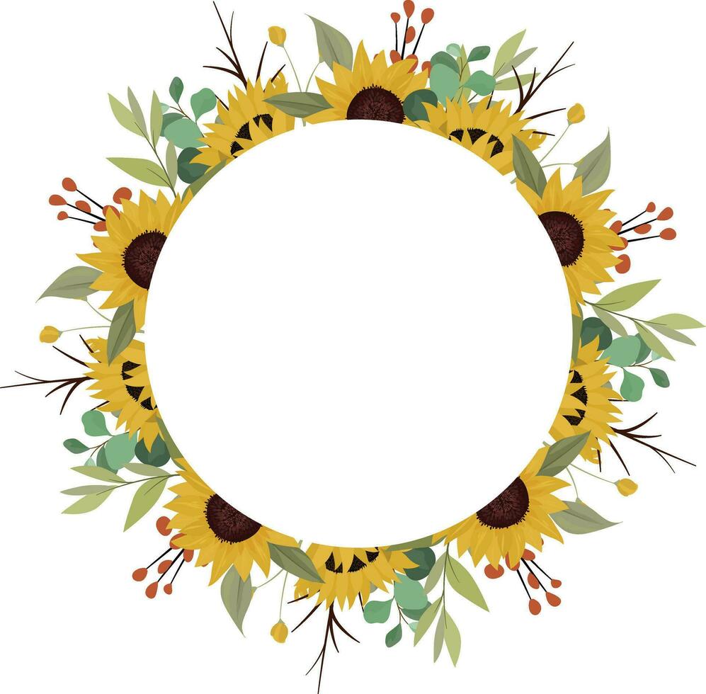 floral frame with with sunflowers and leaves vector