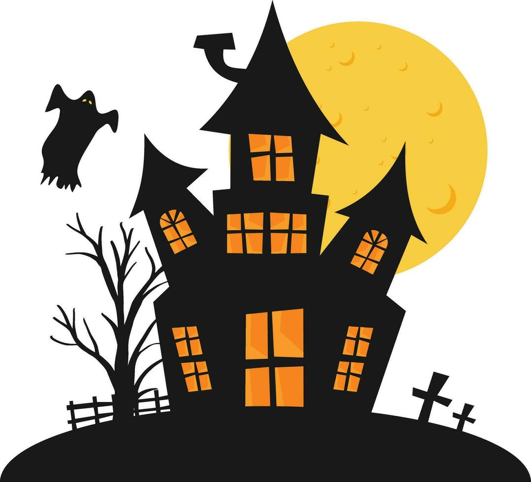 Vector black halloween house with ghost and tree with moon 26784361 ...