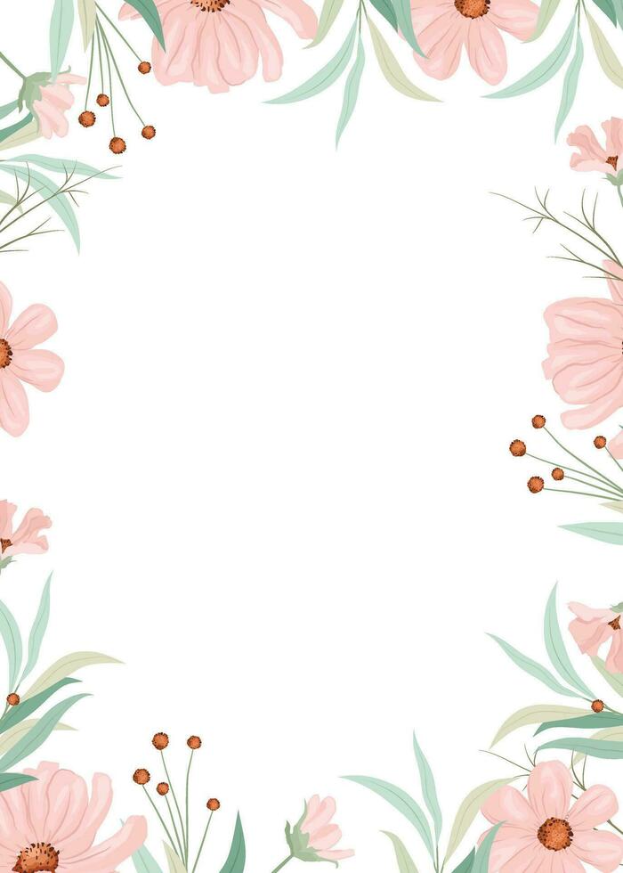 border with ornate wreath of wild pink flowers vector