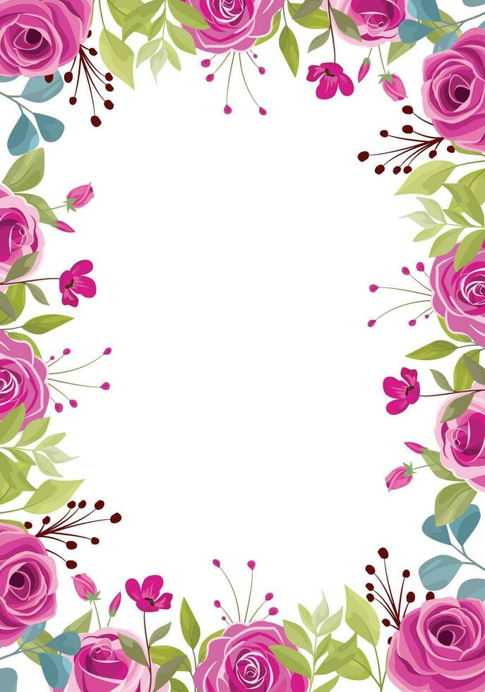 wedding frame with beautiful rose bouquet decoration vector