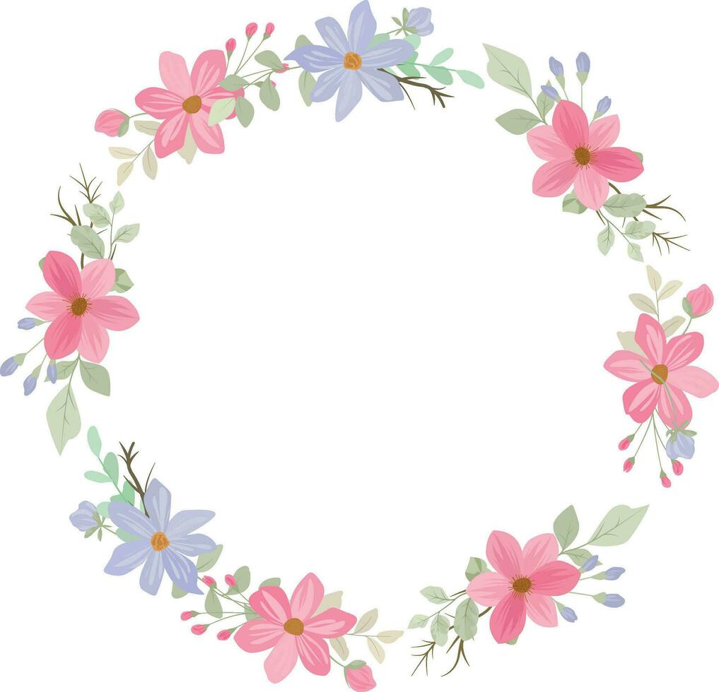 wreath with bouquets of wildflowers vector