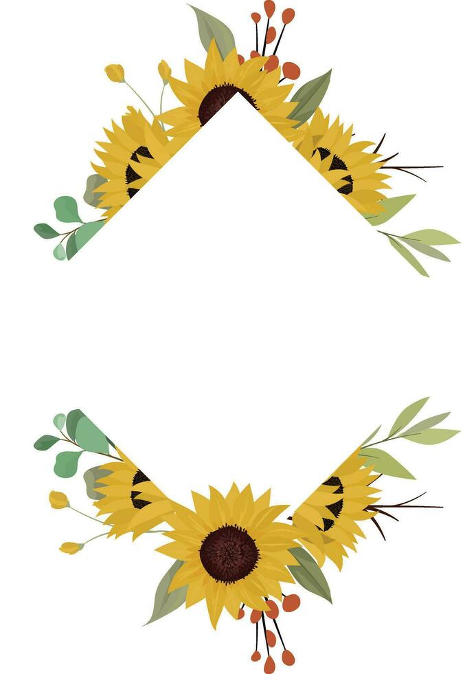 floral frame with with sunflowers and leaves vector