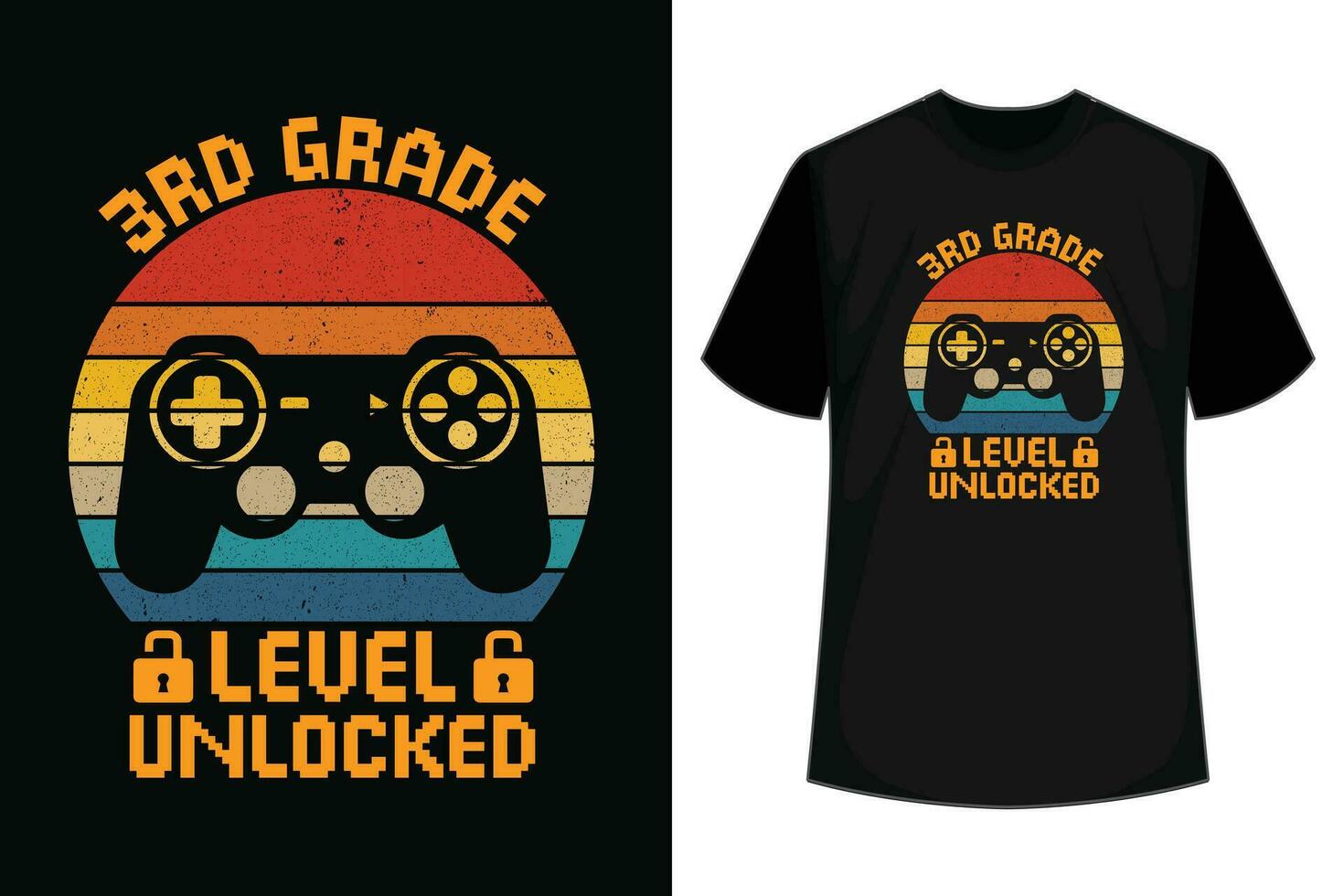 3rd Grade Level Unlocked Video Game Back to School Boys T-Shirt vector