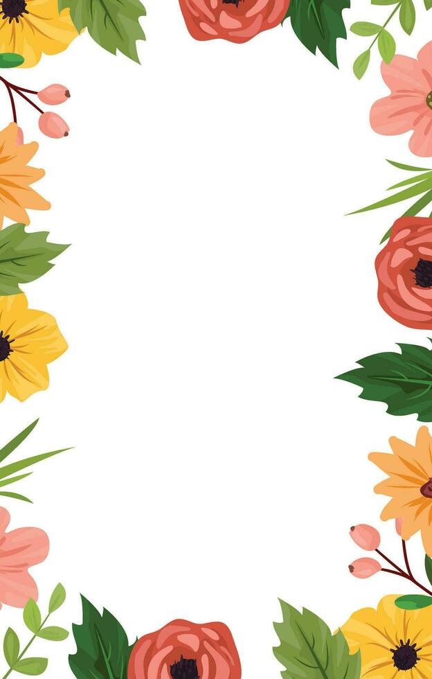 Floral seamless border. Floral frame of green leaves, wildflowers, , isolated on white background. Illustration for design, print, background vector