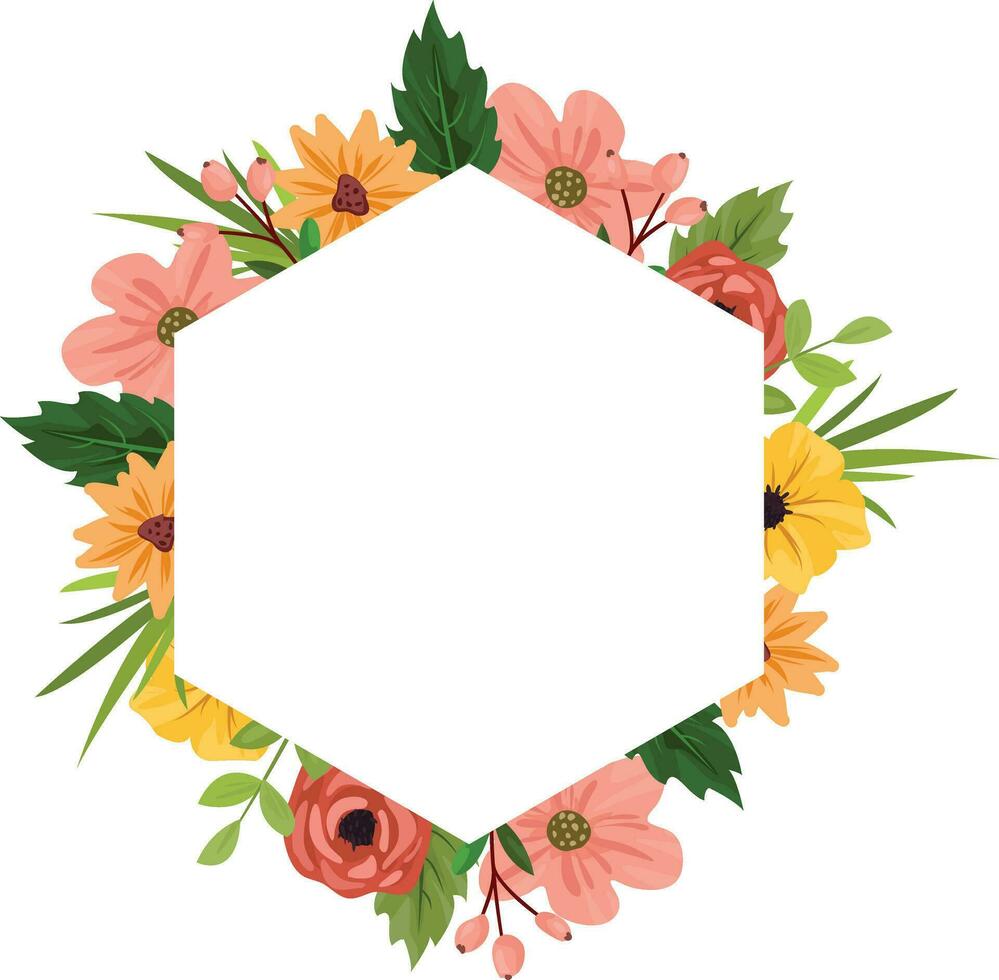 Floral frame on white background. Colorful summer meadow wildflowers and leaves, botanical template for cards, invitations vector